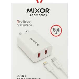 Cargador MIXOR Realidad 6.4A con doble USB y cable Lightning